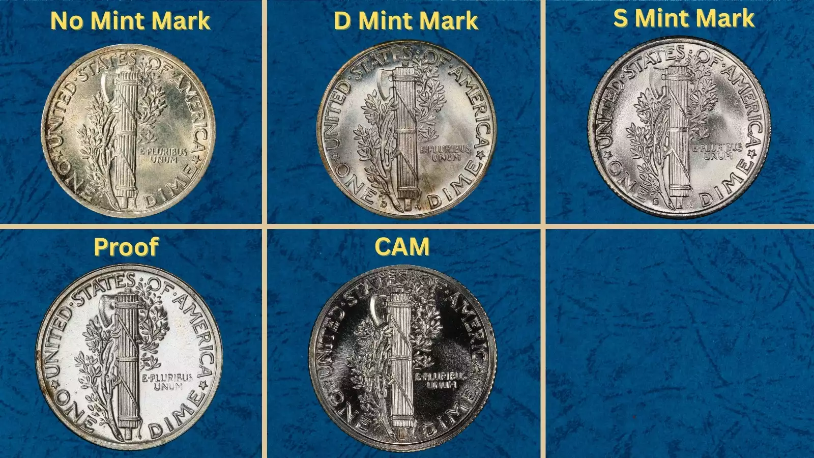 Group of 1941 Mercury dimes from all three mints — Philadelphia, Denver, and San Francisco — showing mint marks and design details